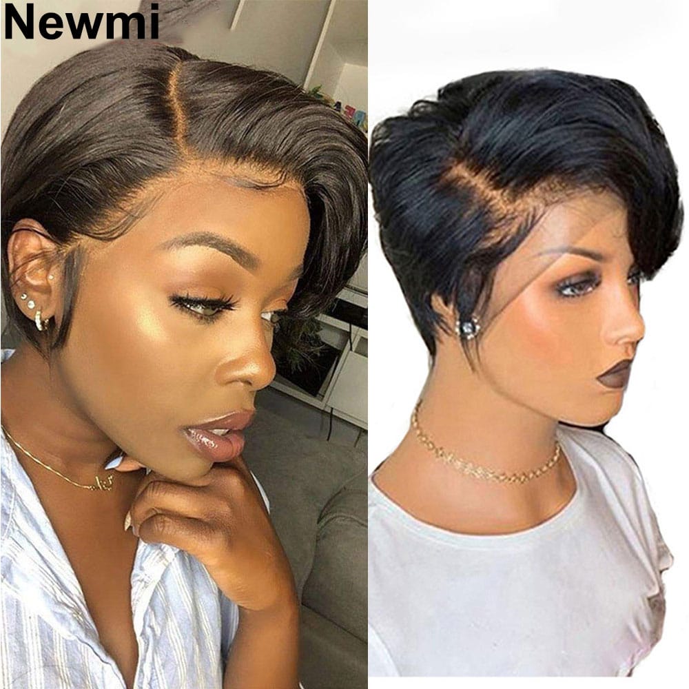 Newmi Pixie Cut Wig Human Hair 13x4 Short Pixie Cut Lace Front Human Hair Wigs Cheap Transparent Preplcuked  Bob Wigs For Women