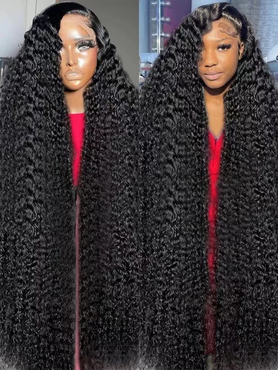 200 Density HD Lace Wig 13x6 Human Hair Deep Water Wave Curly Lace Wigs 30 40 Inch Transparent 13x4 Lace Frontal Human Hair Wigs