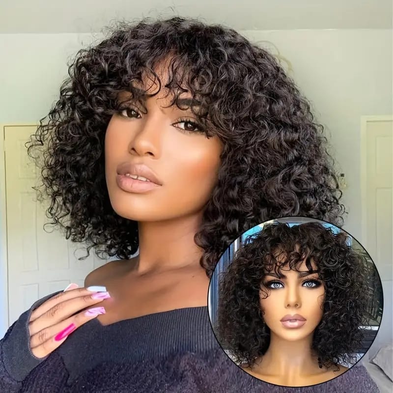 Jerry Curly Short Pixie Bob Cut Human Hair Wigs With Bangs Brazil Short Wigs For Women Highlight Blonde Colored Human Hair Wigs