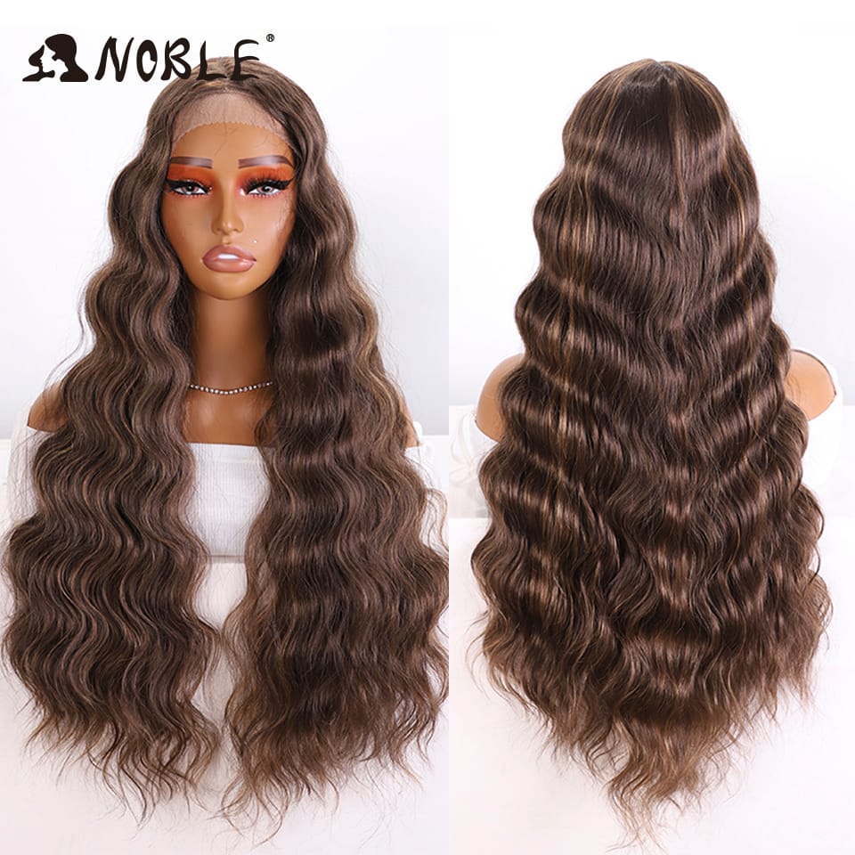 Noble Synthetic Lace Front Wigs For Women Cosplay Long Deep Body Wave Ombre Brown Blonde Lace Wig BIO Hair Heat Resistant Wig