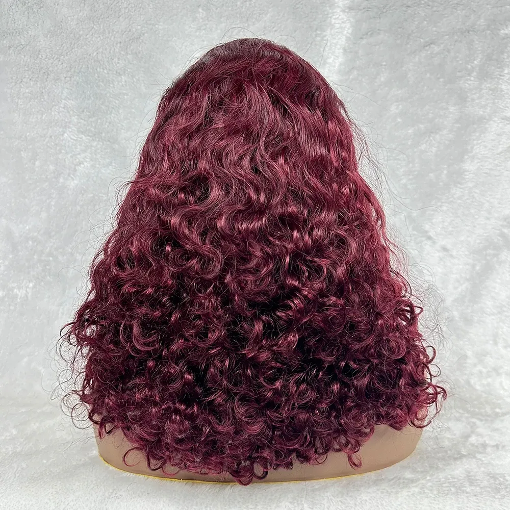 13x4 Deep Wave Lace Frontal Wig Human Hair 99J Burgundy Full Lace Front Wigs Red Colored HD Pixie Curly India Human Hair Wigs