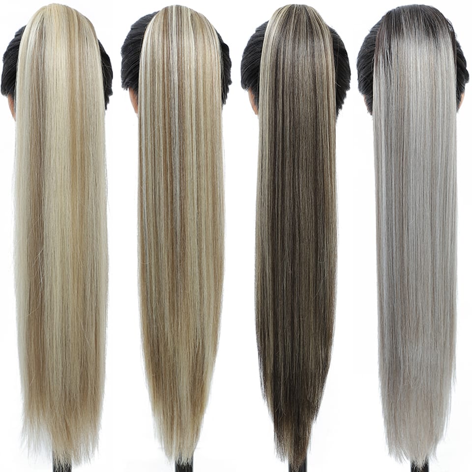 Synthetic Straight Long Natural Hair Ponytail Extension Wrap Around Clip in Hair Piece Curly Pony Tail For Woman Fake Hairpiece