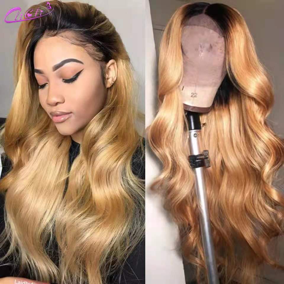 Ombre Honey Blonde Lace Front Wigs 13x4 Lace Frontal Wig Blonde 4x4 Body Wave Closure Wig Ombre Human Hair Wigs For Women 180%