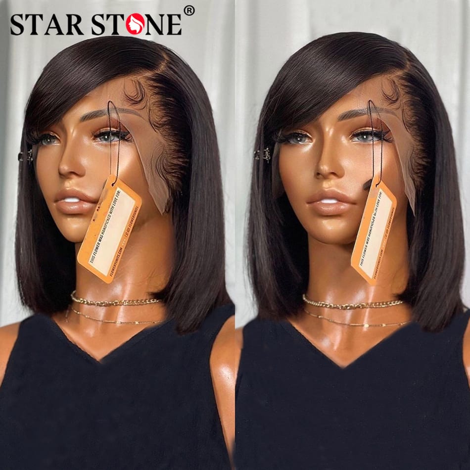 Peruvian Short Bob Wig Straight 13x4 Lace Frontal Human Hair Wigs for Women Pre Pluck Transparent Bone Straight Lace Frontal Wig