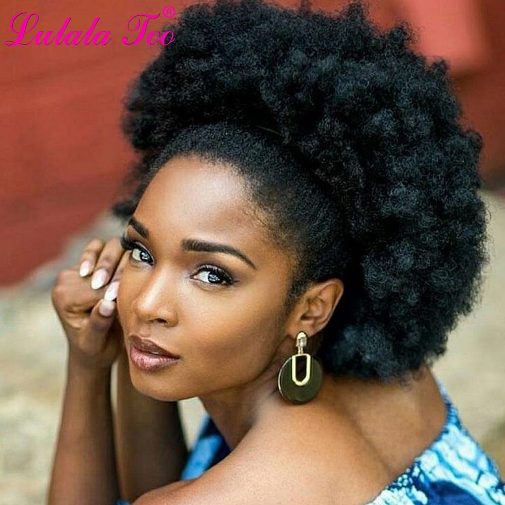 Lulala Too 10inch Synthetic High Puff Afro Kinky Curly Wig Ponytail Drawstring Short Pony Tail Bun Clip in on Hair Extensions