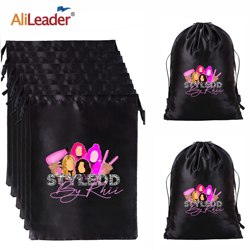 Alileader Silk Wig Bags Wholesale Hair Extensions Packaging/Storage Bags Drawstring Satin Wig Storage For Hair Bundles Wig Bags