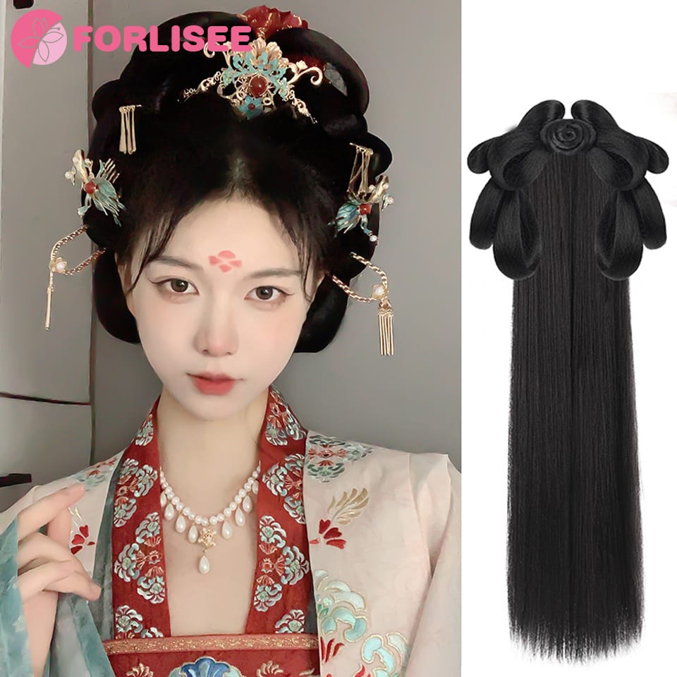 Synthetic Ancient Costume Hanfu Wig All-in-one Lazy Hairband Ancient Style Full Tang Style Hairstyle Daily Wig Bun Pad Hair Bag