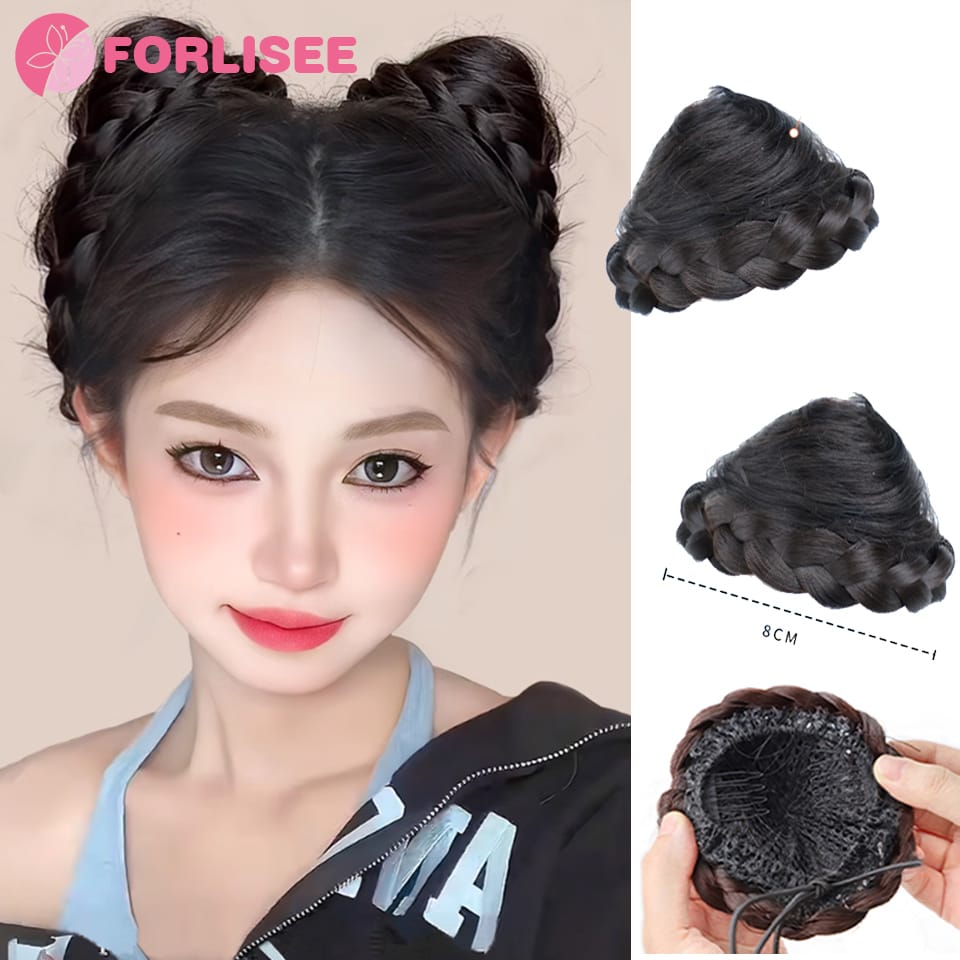 FORLISEE Synthetic Cat Ear Wig Bag Wig Women's Bun To Increase Hair Volume Fluffy Croissant Clip-on Newly Upgraded Ball Head