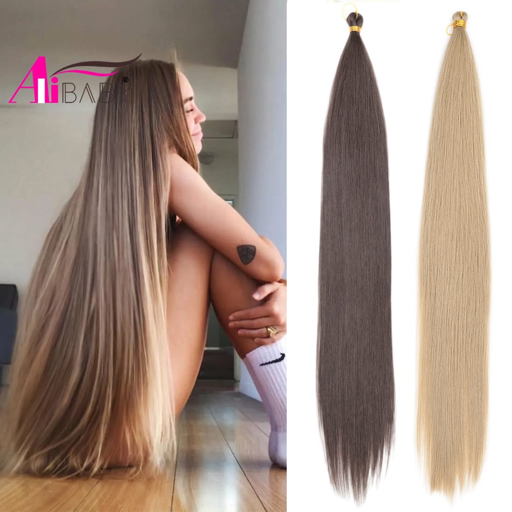 Ariel Straight Pony 28inch Synthetic Bundles Crochet Hair Yaki Braiding Hair Natural Color Ombre Pink Hair Extension