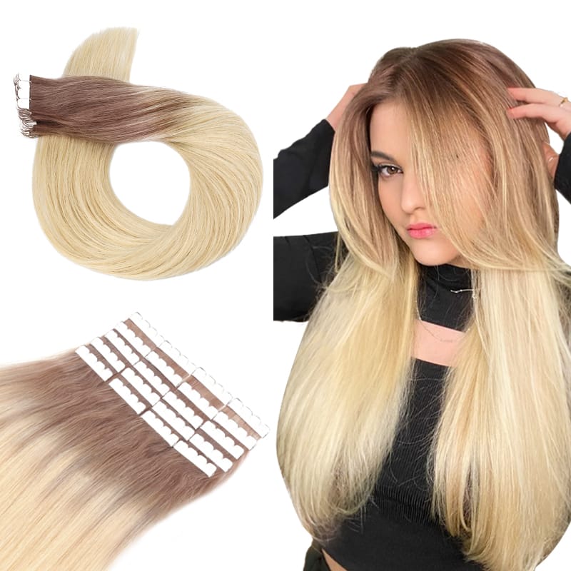 AW Tape In Human Hair Extensions Real Human Hair NoneRemy Straight Natural Seamless Invisible Skin Weft  Adhesive Hair Extension