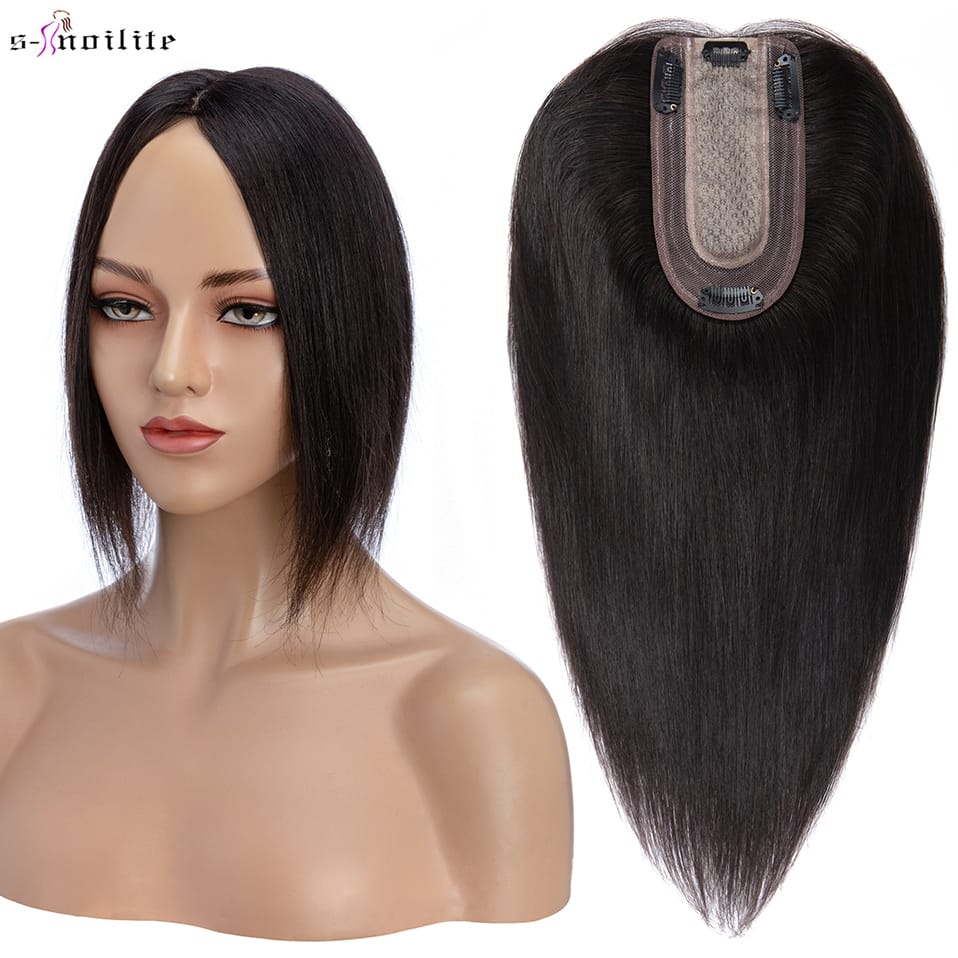 S-noilite Hair Toppers 7x13cm Women Topper Hair Clip Natural Hair Wig 100% Human Hair For Women Silk Base Clip In Hair Extension