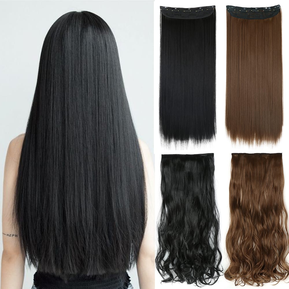Synthetic 5 Clip In Hair Extensions Long Straight Hairstyle Hairpiece Black Brown Blonde 56CM Natural Fake Hair For Women
