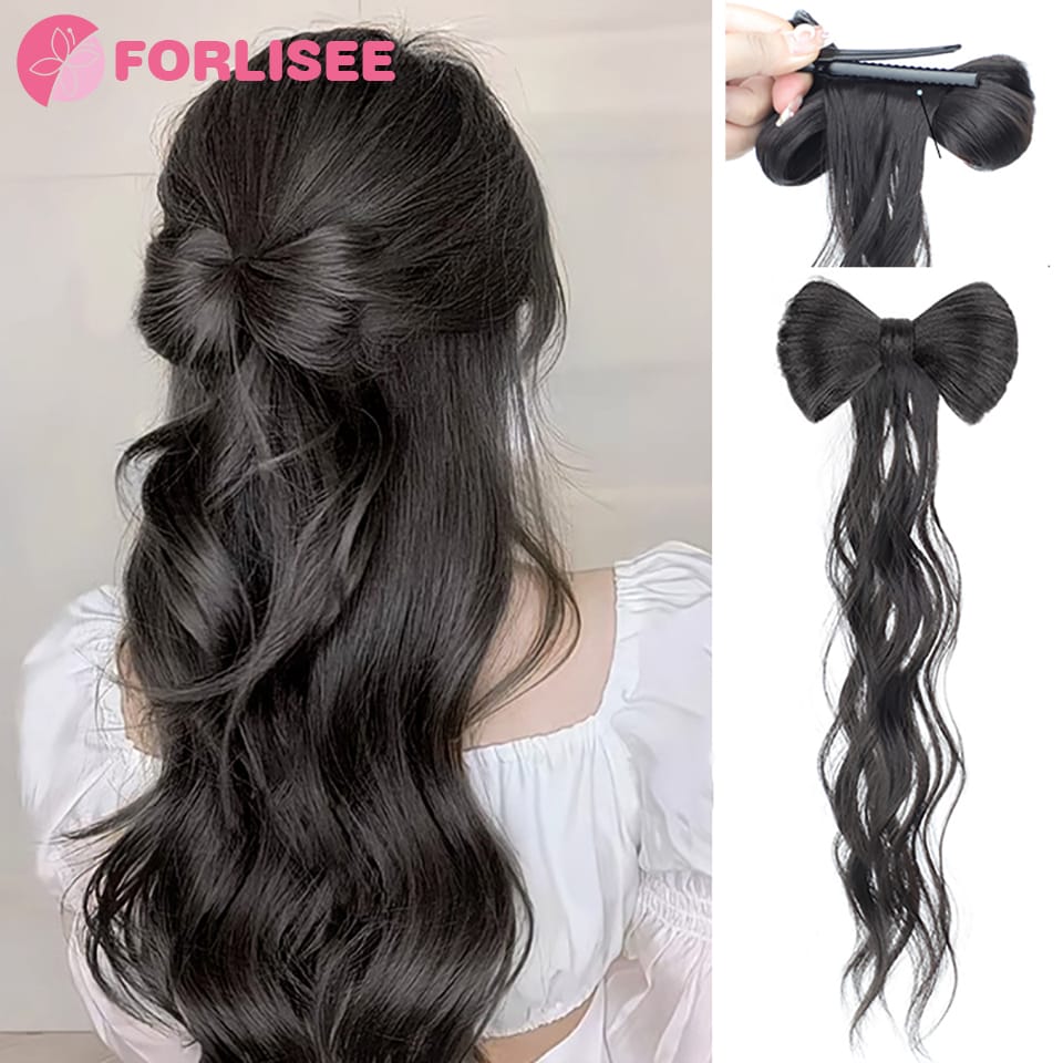 FORLISEE Synthetic Bowknot Half-tie High Ponytail Wig Clip Hair Bag Meatball Head Hanfu Braid Wig Braid Ponytail