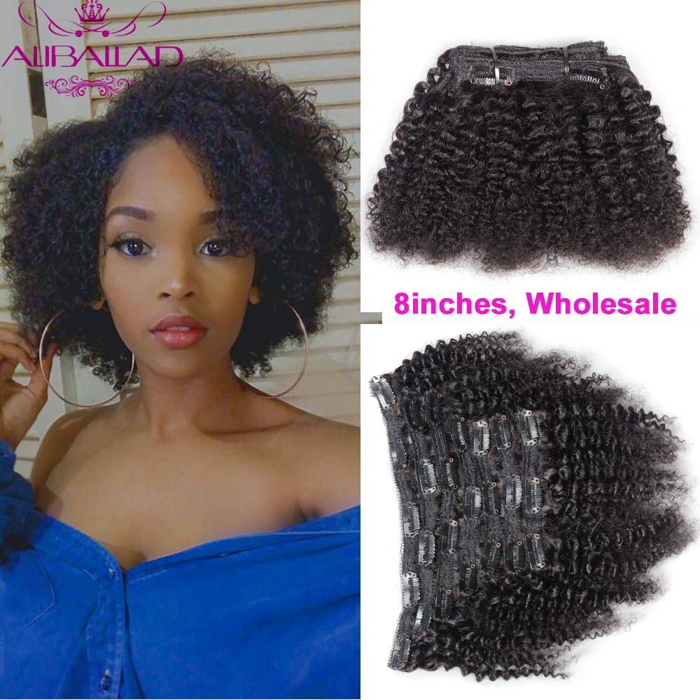 Afro Kinky Curly Clip Ins Hair Extension Human Hair Brazilian Short Kinky Curly Clip In Extension 8inch 85G Big Sale