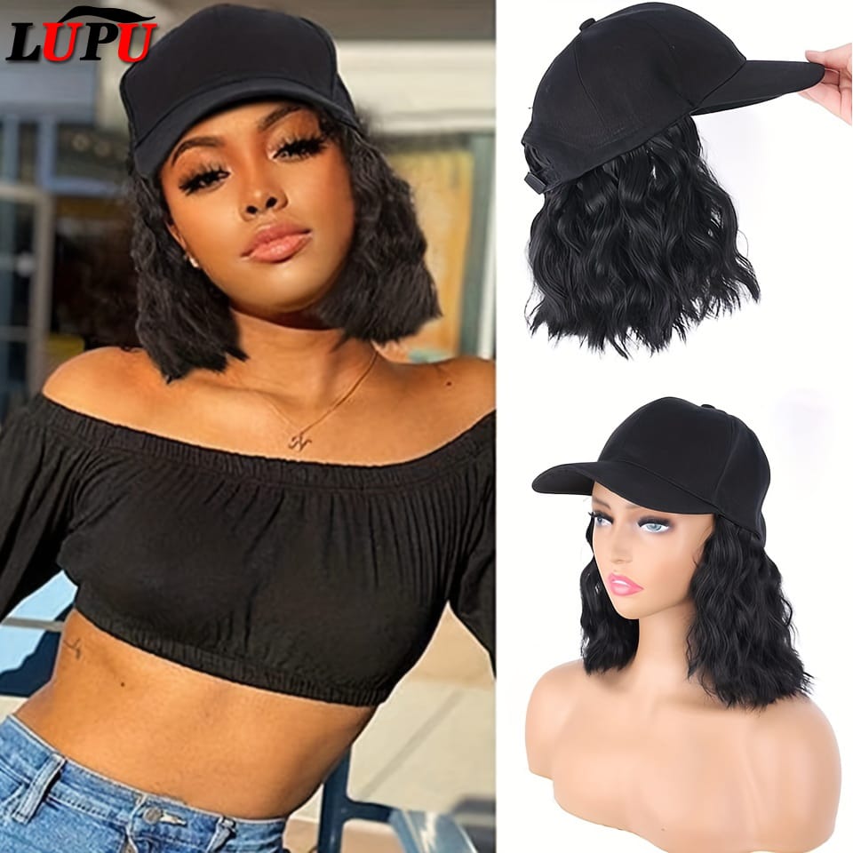LUPU Long Synthetic Fluffy Curly Wave Hair Wigs With Hat Baseball Cap Naturally Connect Adjustable Hat Wig For Women