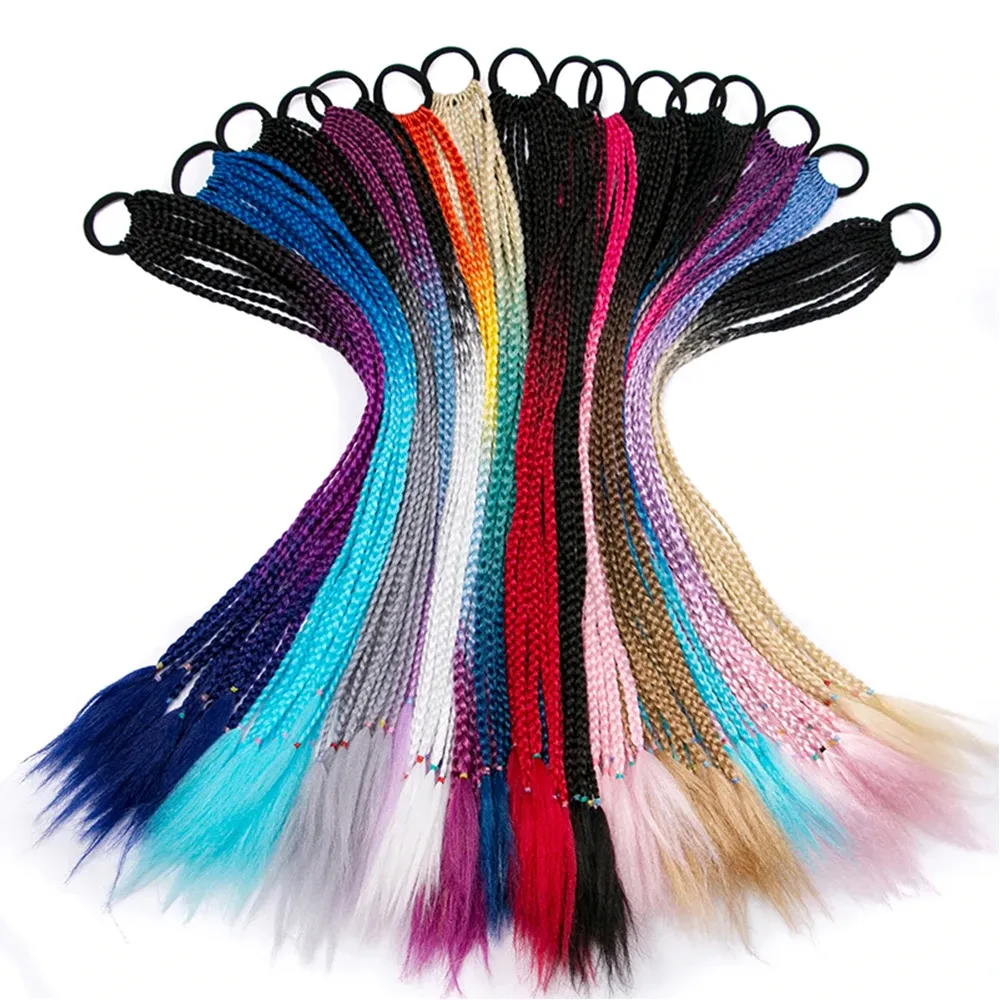 Synthetic Rubber Band Twist Braid Ponytail Colored For Girls Kids 60 Cm Crochet Hair Elastic Rope Hair Accessories Afro Hair
