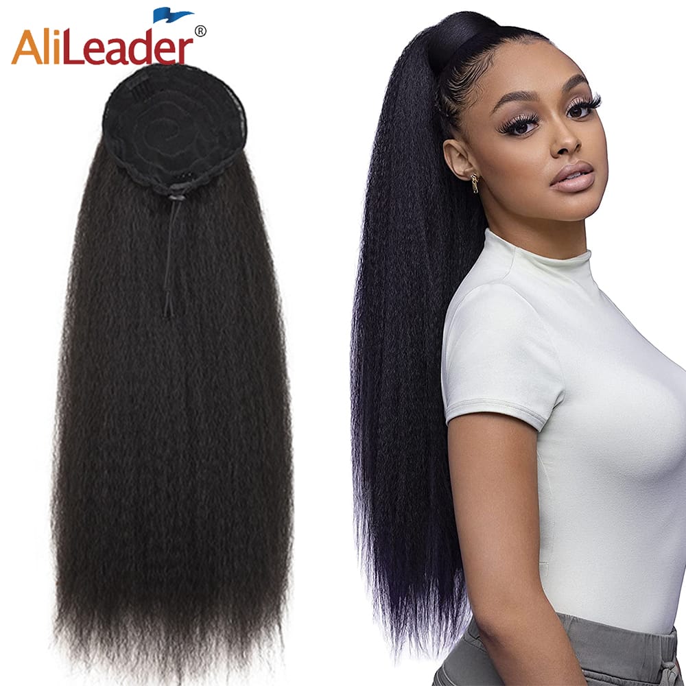 AliLeader Synthetic Long Afro Puff Ponytail Hair Kinky Straight Drawstring Ponytails With Clip Elastic Band