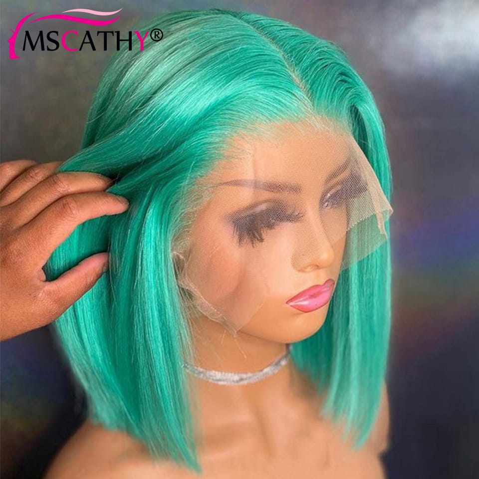 Mint Green Colored Bob Wig 613 Blonde Lace Front Human Hair Wig Straight Short Bob Wigs For Women HD Lace Frontal Wig Preplucked