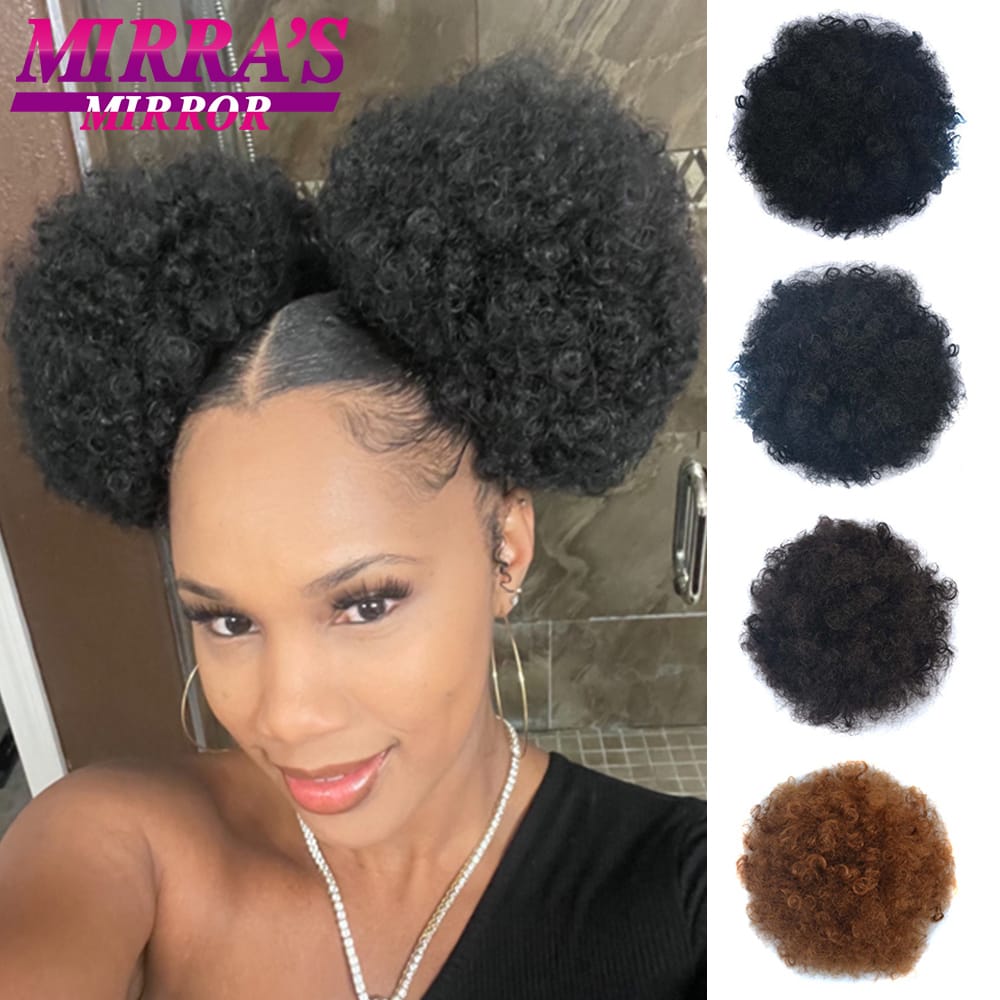 Afro Puff Hair Bun Synthetic Kinky Curly Hair Bun Fluffy Drawstring Ponytail 8 Inch Chignon Clip On Hair Extensions for Women