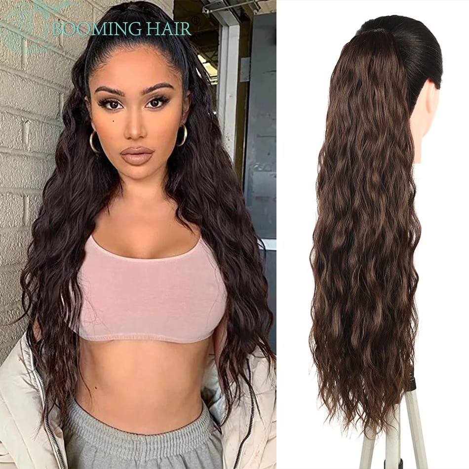 Synthetic Long Clip in Ponytail Water Wave Drawstring Ponytail Hair Extensions for Women False tail for women Natural Hair Piece