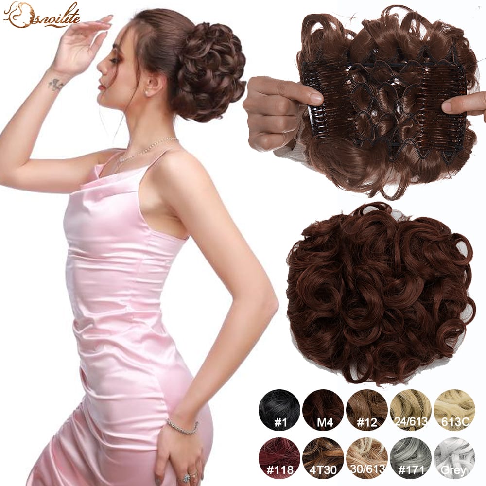 Snoilite Synthetic Hair Bun Brown Blonde Curly Chignon Messy Bun Comb Clip In Hair Extension Updo Chignon Hairpieces For Women