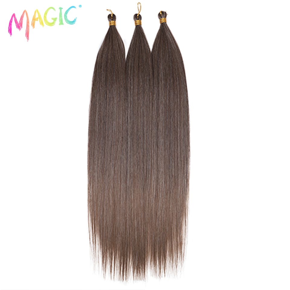 Magic Ariel Straight Pony Hair 28 " Bundles Crochet Braids Hair Synthetic Braiding Hair Ombre Brown Soft Crochet Hair Extensions