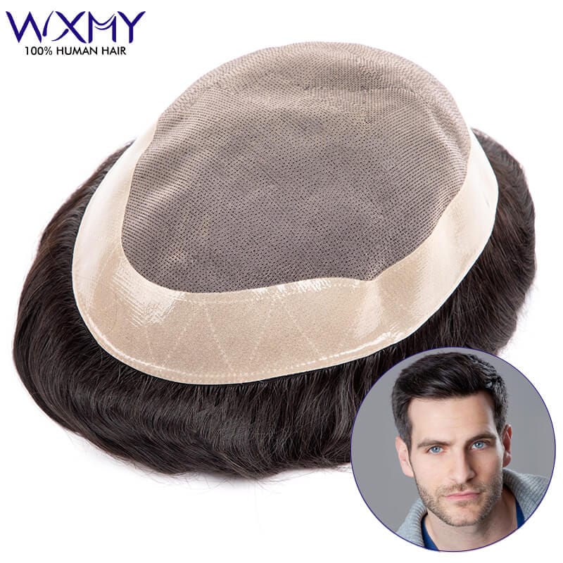 Toupee Men Male Hair Prosthesis 6Inch Fine Mono Man Wig 130% Density Capillary Human Hair Men's Wig Replacement System For Men
