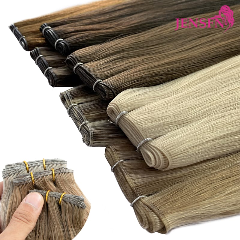 JENSFN Straight 100% Real Human Hair Weft Bundles Extensions 50g/Pcs 16"-24" Remy Natural Hair Sew In Weaves  Brown Blonde Color