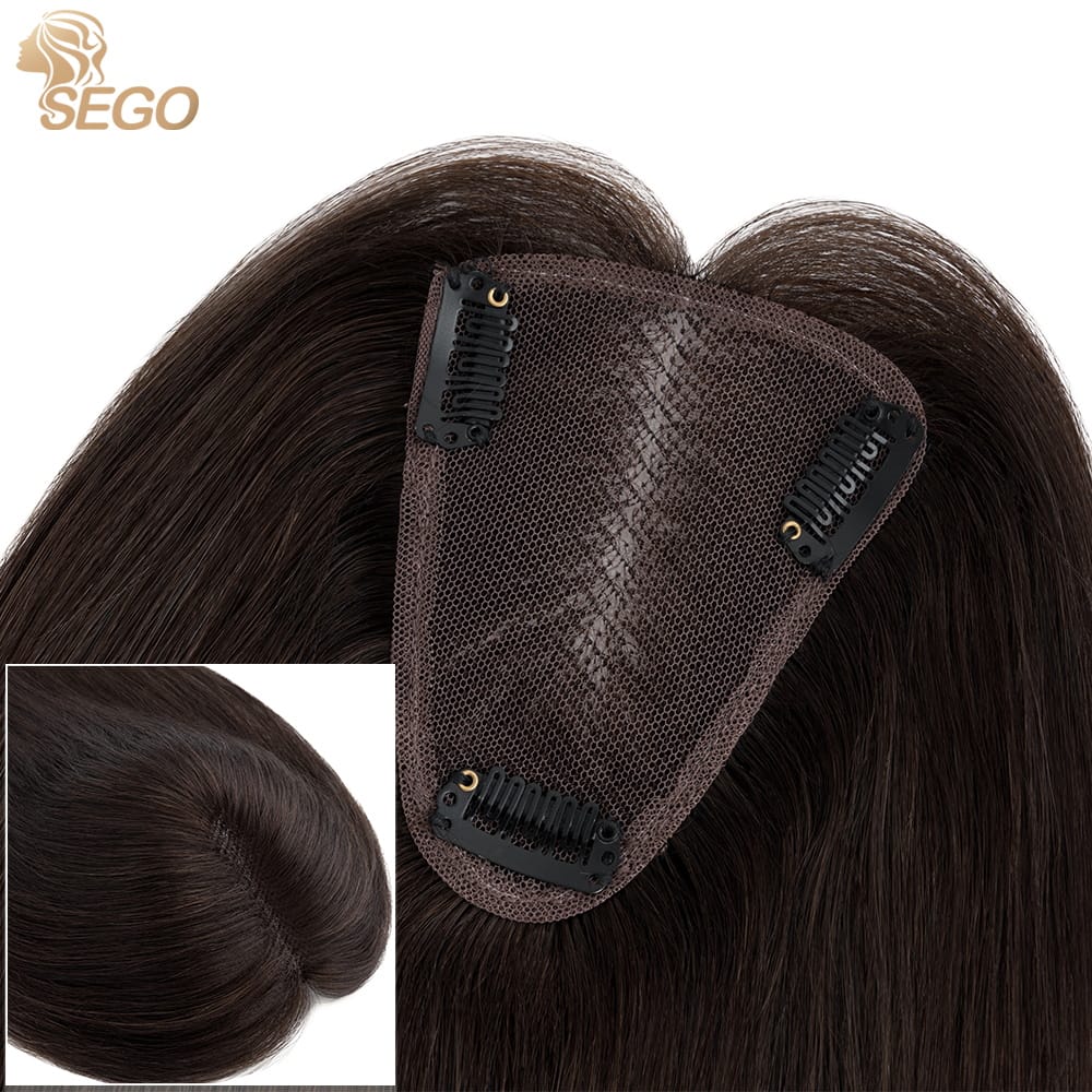 SEGO 8X10cm Natural Hairline Lace Base Hair Toppers Real Human Hair Clip In Topper for Women with Thinning Hair