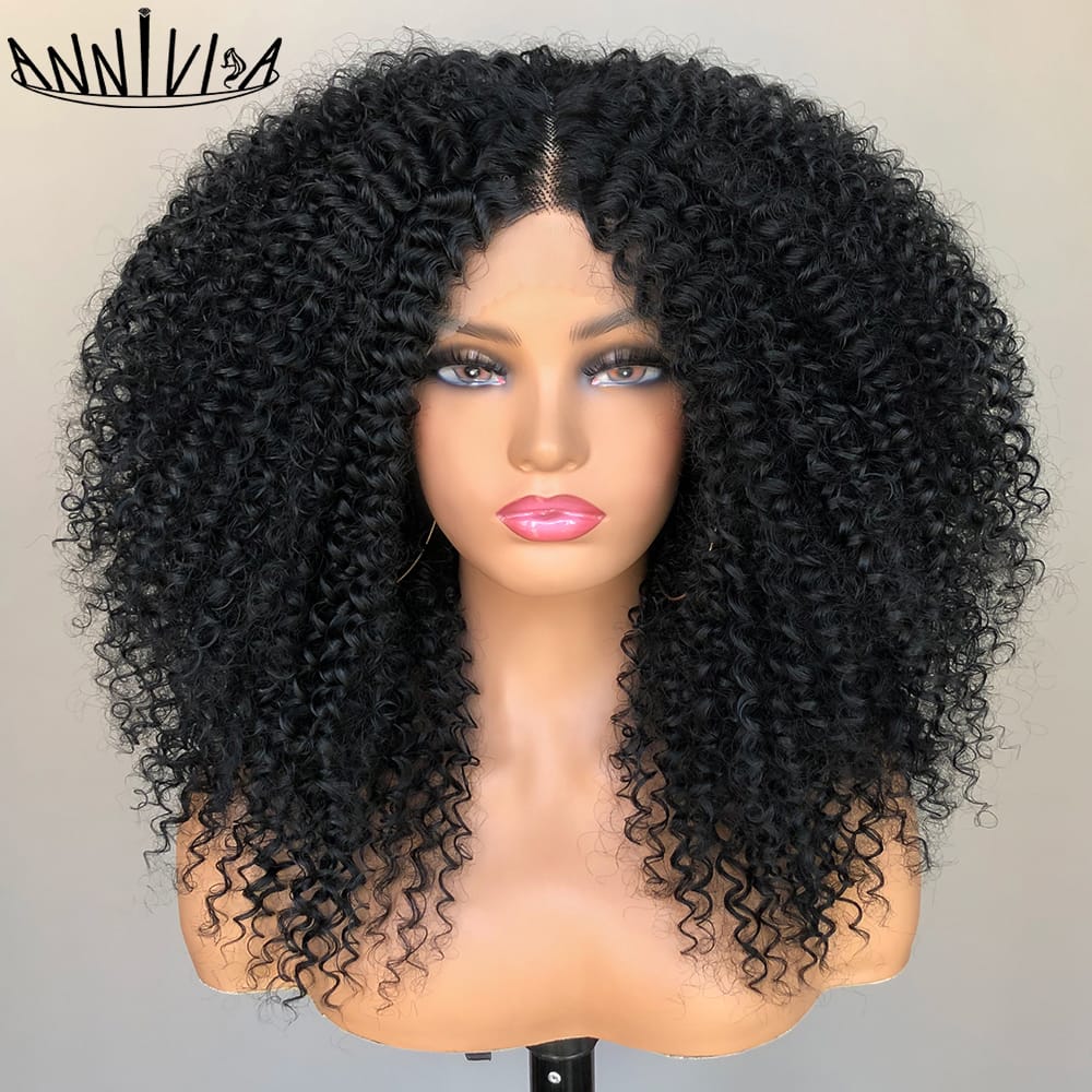 Lace Front Wig Afro Kinky Curly Wigs For Women Synthetic Hair Wig Preplucked Heat Resistant Fiber Hair Glueless Lace Frontal Wig