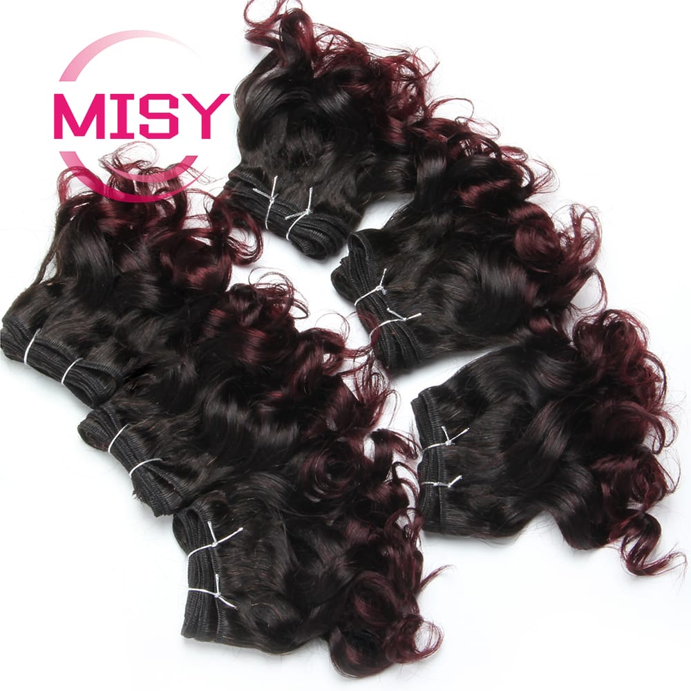 6Pcs/Lot Curly Human Hair Bundles Ombre Color Brazilian Hair Weave Bundles Short Remy Human Hair Curly Bundles For Women