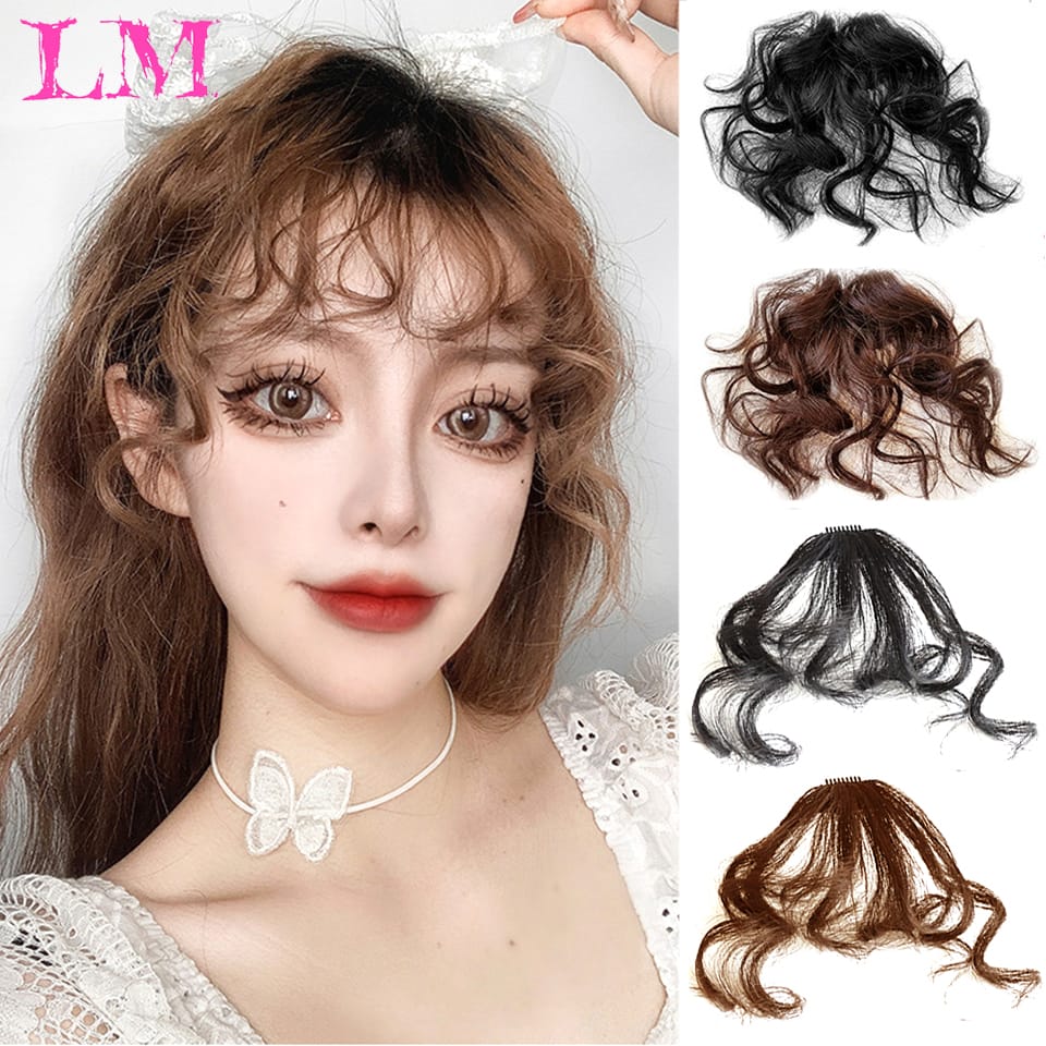 LM Curly Straight Hair Bangs Clip Natural Style Black Dark Brown Light Brown Synthetic Heat-Resistant Fiber Suitable For Women