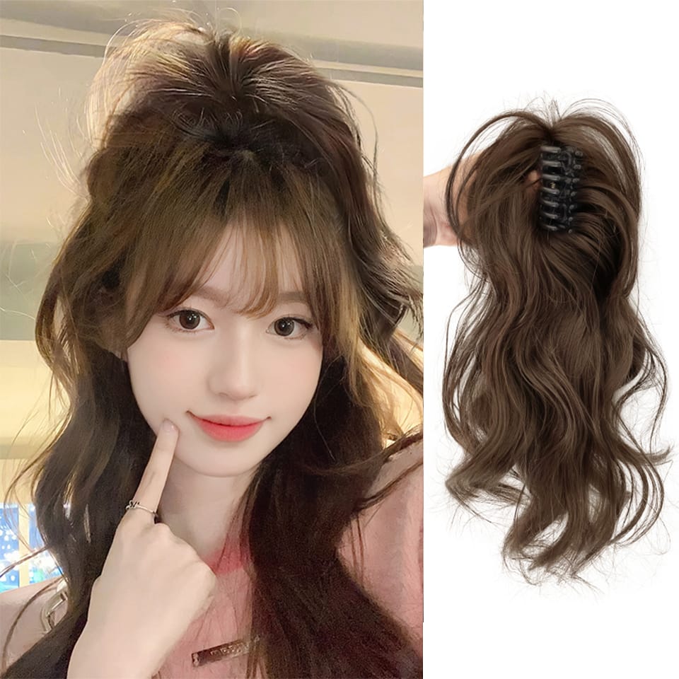 Synthetic Claw Clip Ponytail Hair Extensions Short Curly Natural Tail False Hair For Women Horse Tail Black Hairp