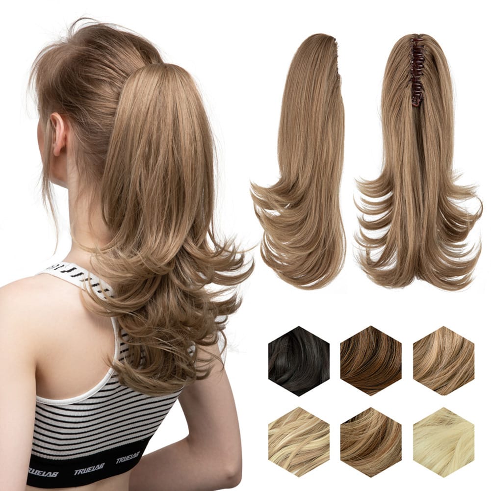 Synthetic Claw Clip In Ponytail Hair Extensions Hairpiece 14" Fake Blonde Hair Wavy False Pigtail With Elastic Band Horse Tail