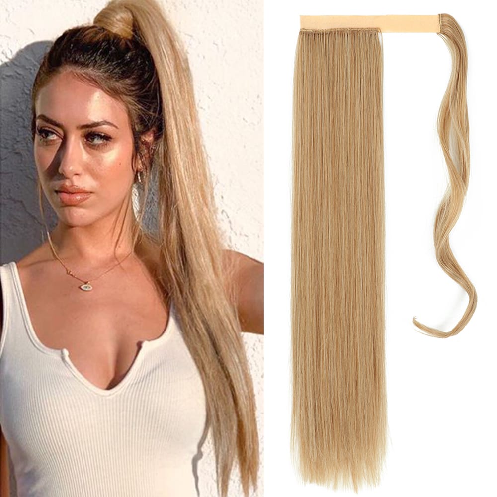 MERISIHAIR Straight Ponytail Hair 22Inch Synthetic Extensions Heat Resistant Hair Wrap Around Pony Hairpiece for Women Daily Use