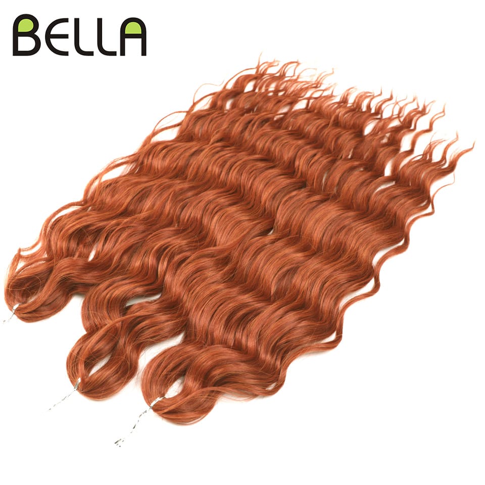 BELLA Anna 24 Inch Synthetic Hair Water Wave Braiding Hair Extensions Ombre Orange Deep Wave Curl Twist Crochet Hair for Women
