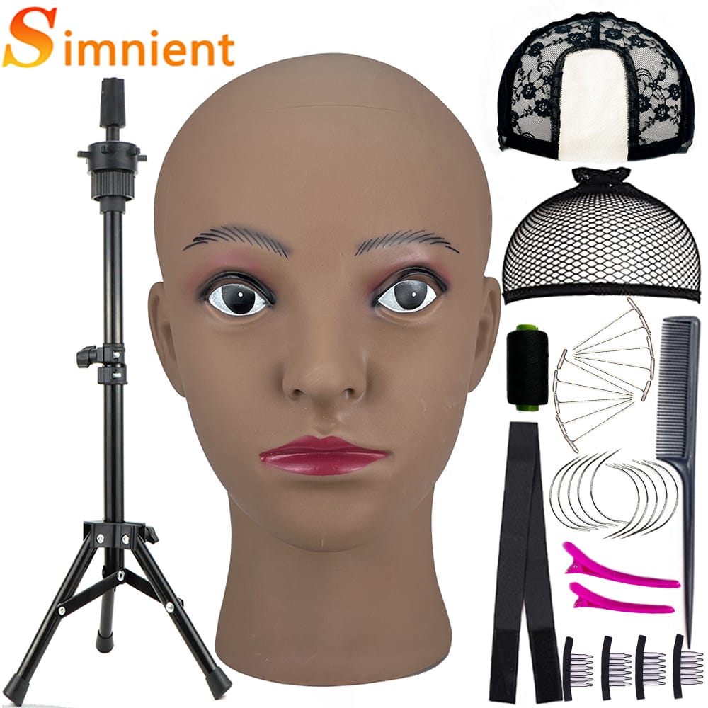 New Bald Mannequin Head With Wig Stand AdjustableTripod Support For Wigs Hair Extension Holder Wig Making Kit Tools Accessories