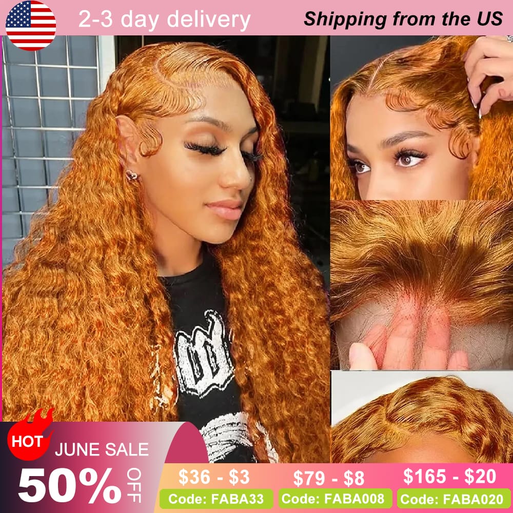 32 Inch Ginger Curly Lace Front Wig Human Hair with Baby Hair 13x4 HD Lace Front Ginger Deep Wave Human Hair Wigs 180 Density