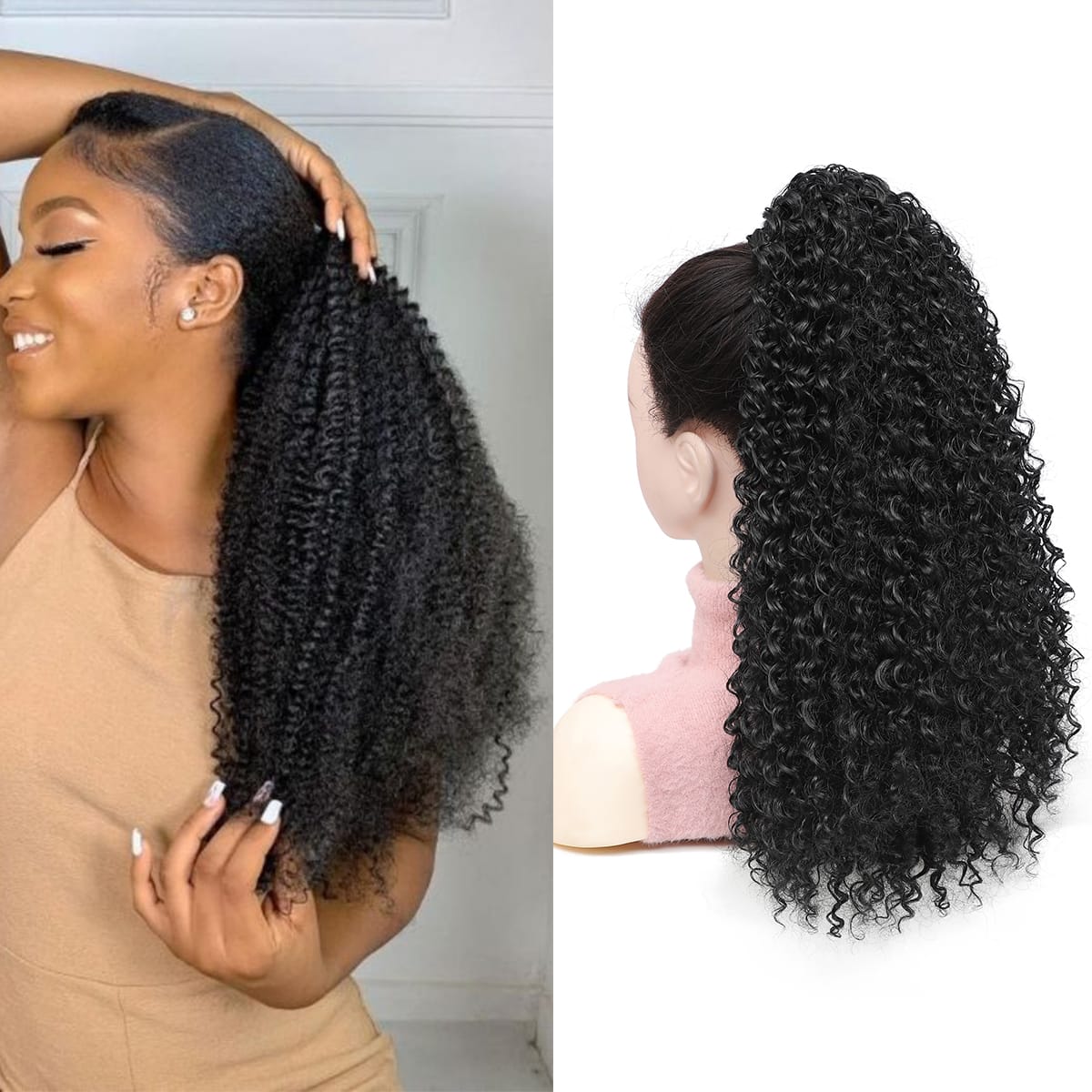 Afro Puff Kinky Curly Drawstring Ponytail Long Curly Ponytail Hair Extensions for Women Natural Synthetic Pony Tail Hair Piece