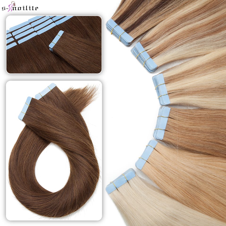 S-noilite 20pcs Tape In Hair Extensions Human Hair 2.5g Mega Hair Straight Natural Hair Seamless Invisible Double Side Skin Weft