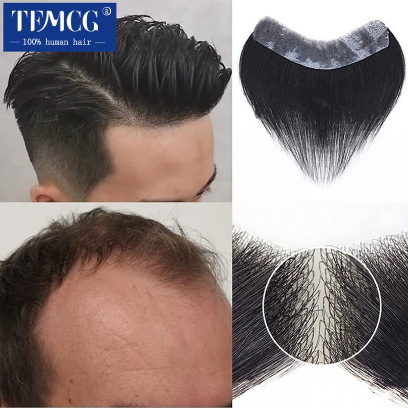 Realistic Front Hairline Natural Human Hair Toupee For Men V Style Front man wig With  Skin PU Base  Male Wig Free Shipping