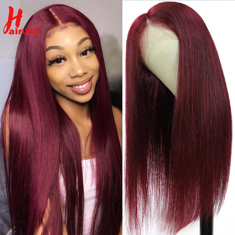 99J Straight 13x4 Lace Front Wigs Human Hair Brazilian Burgundy Straight Human Hair Wigs For Woman 4x4 Lace Closure Wigs HairUGo