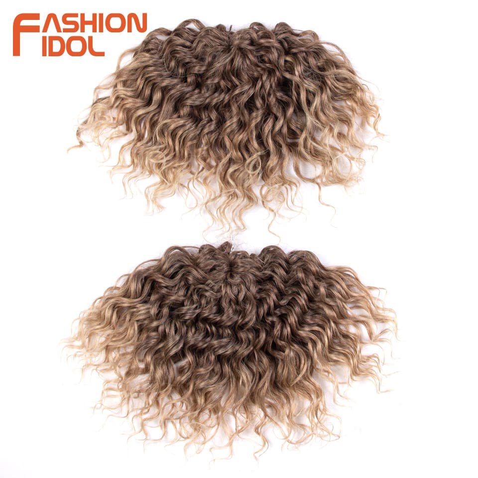 FASHION IDOL Afro Curly Hair Crochet Braids 10 Inch Twist Crochet Hair Synthetic Ombre Brown Deep Wavy Braiding Hair Extensions
