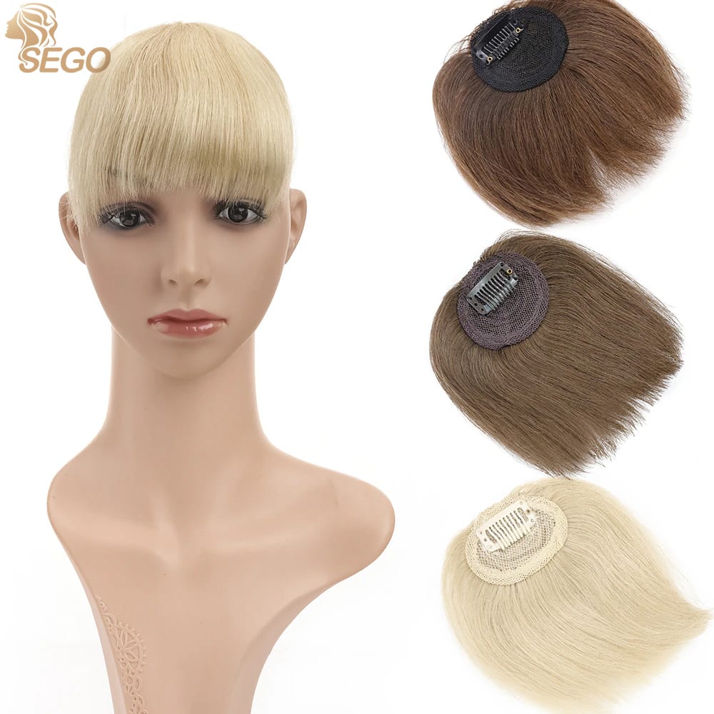 SEGO8G Straight Clips in Mini Bangs Human Hair Extension Remy Top Pieces Brazilian Hair Blonde Color Front Fringes
