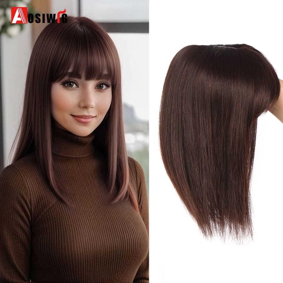 Topper Hair Piece Invisible Seamless Long Straight Wig Bangs Clip Overhead Natural Invisible Replacement Cover White Hair