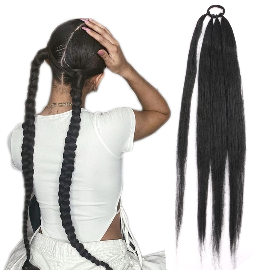 Ponytail Extensions Synthetic Boxing Braids Wrap Around Chignon Tail With Rubber Band Hair Ring 26 Inch Brown Ombre Braid DIY