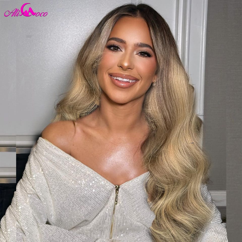 Ash Blonde Highlights Color Human Hair Wigs Transparent Lace Frontal Wig For Women Pre Plucked Brazilian Remy Hair Wigs