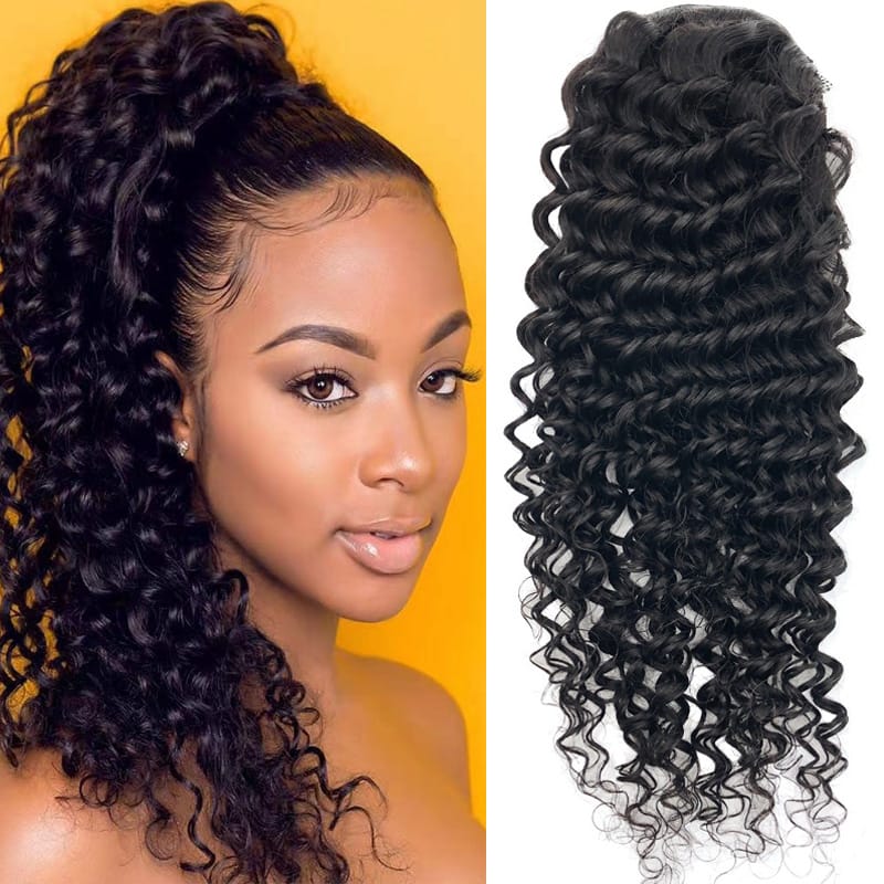 Alipretty Deep Wave Curly Drawstring Ponytail Human Hair Real Natural Color Brazilian Hair Ponytail Clip In Extensions 8-24inch
