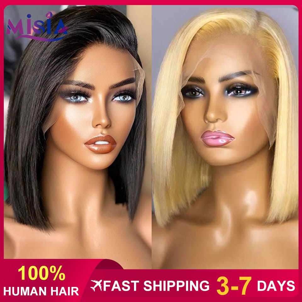 13x4 Lace Frontal Human Hair Wig Transparent Lace Front Wigs For Black Women Short Bob Wig Remy Straight Natural Wig