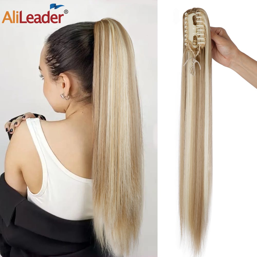 Black Blonde Claw Clip In Ponytail Hair Extension Synthetic Straight 22" Jaw Pony Tail Hairpiece For Women Girl Party Use 150G